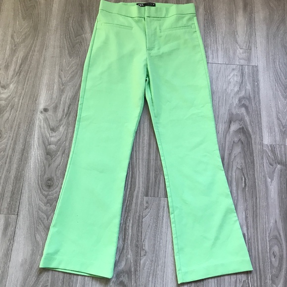 Zara Pant Lime Green Straight Leg Flat Front Womens S - Picture 1 of 12